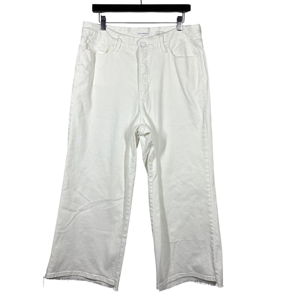 Good American Good Waist Palazzo Crop Jeans Casual Denim White Classic Shape 15